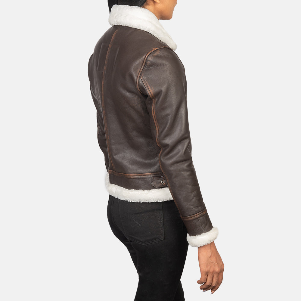 Brex Sherilyn B-3 Brown Leather Bomber Jacket - women's jacket in brown goatskin leather, view 5