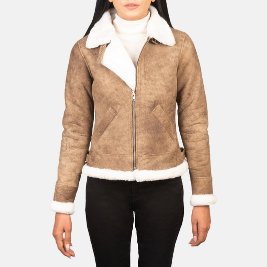 Sherilyn B-3 Distressed Brown Leather Bomber Jacket - women's jacket in brown sheepskin leather, view 1