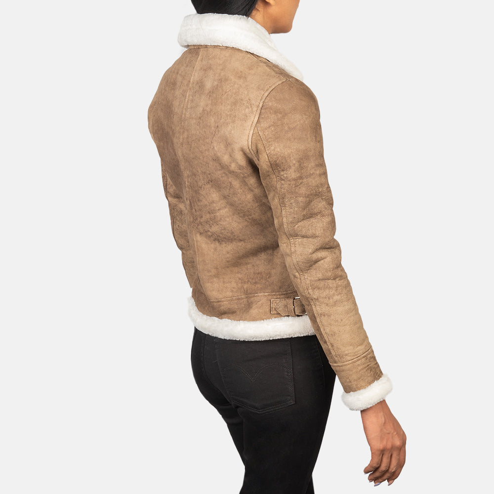 Sherilyn B-3 Distressed Brown Leather Bomber Jacket - women's jacket in brown sheepskin leather, view 5