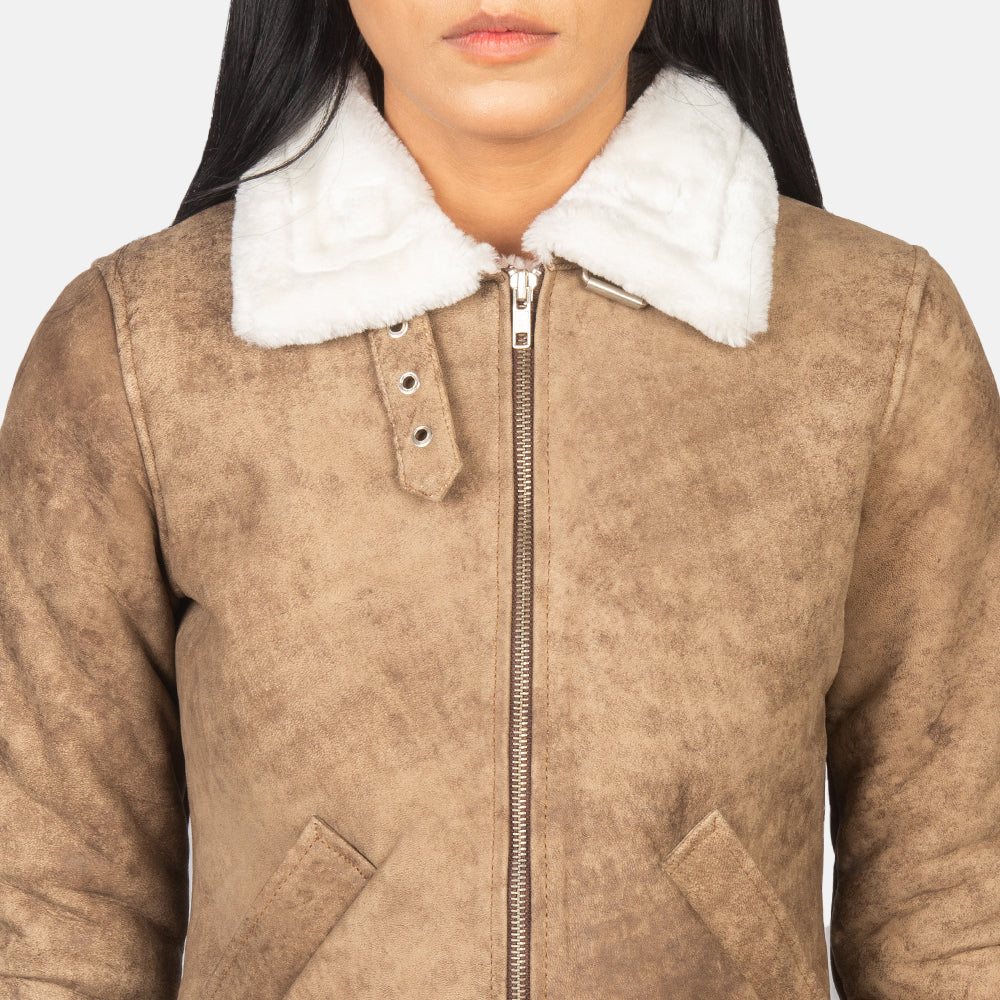 Sherilyn B-3 Distressed Brown Leather Bomber Jacket - women's jacket in brown sheepskin leather, view 6
