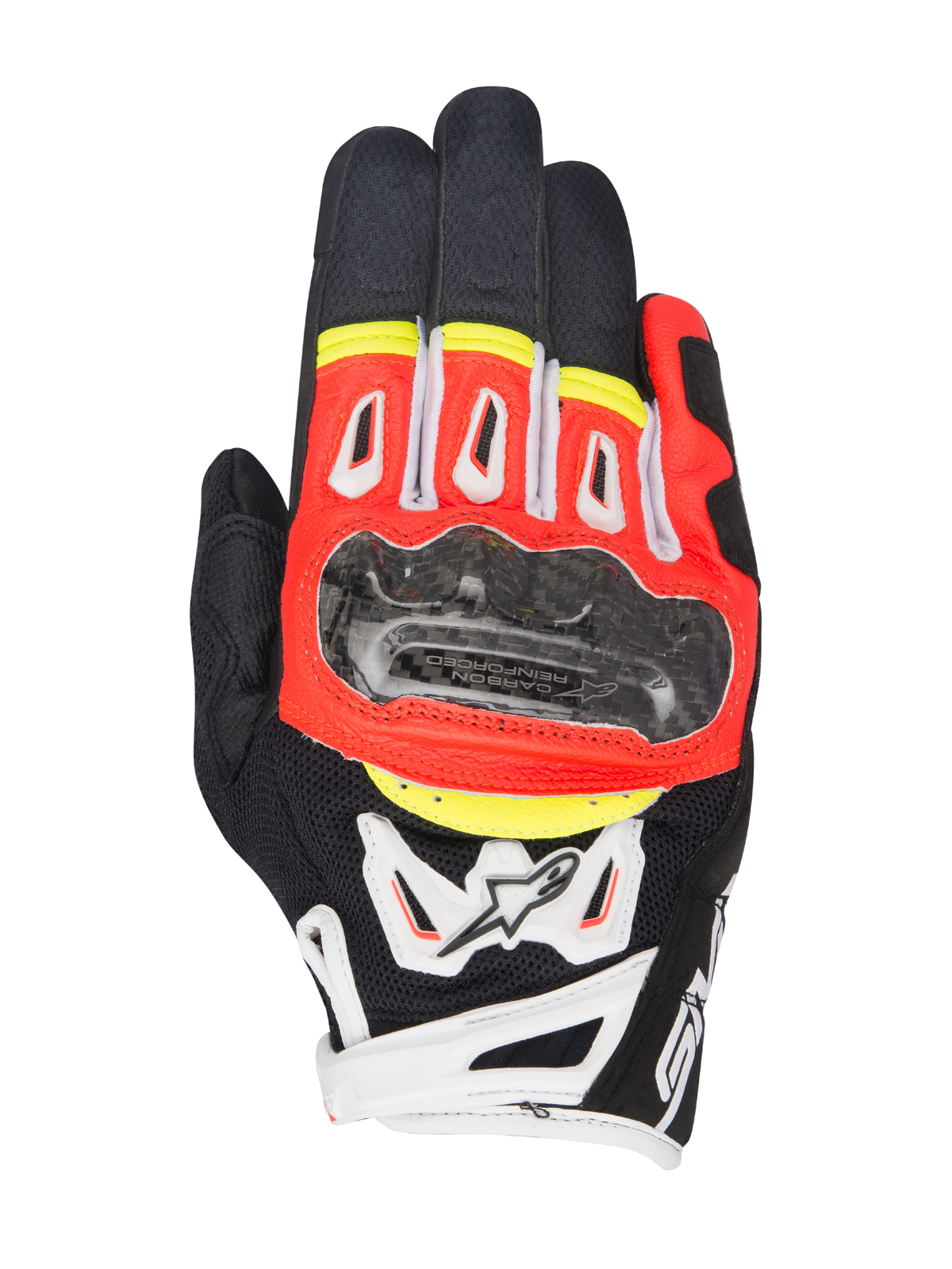 SMX-2 Air Carbon V2 Gloves - Black/Red Fluorescent/White/Yellow Fluorescent - Alpinestars motorcycle gloves, view 1
