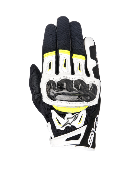SMX-2 Air Carbon V2 Gloves - Black/White/Yellow Fluorescent - Alpinestars motorcycle gloves, view 1