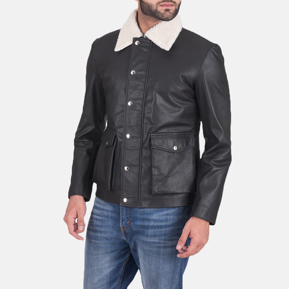 Snow Cole Black Leather Jacket - men's jacket in black goatskin leather, view 1