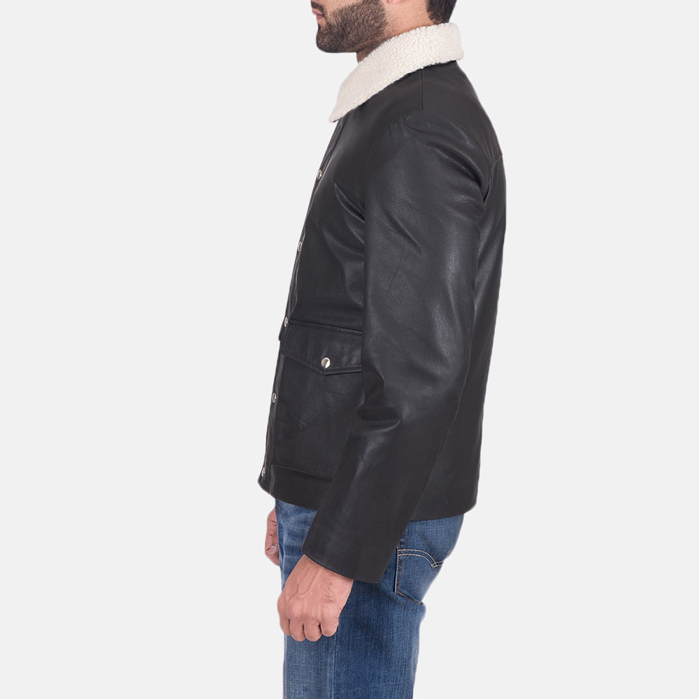 Snow Cole Black Leather Jacket - men's jacket in black goatskin leather, view 2