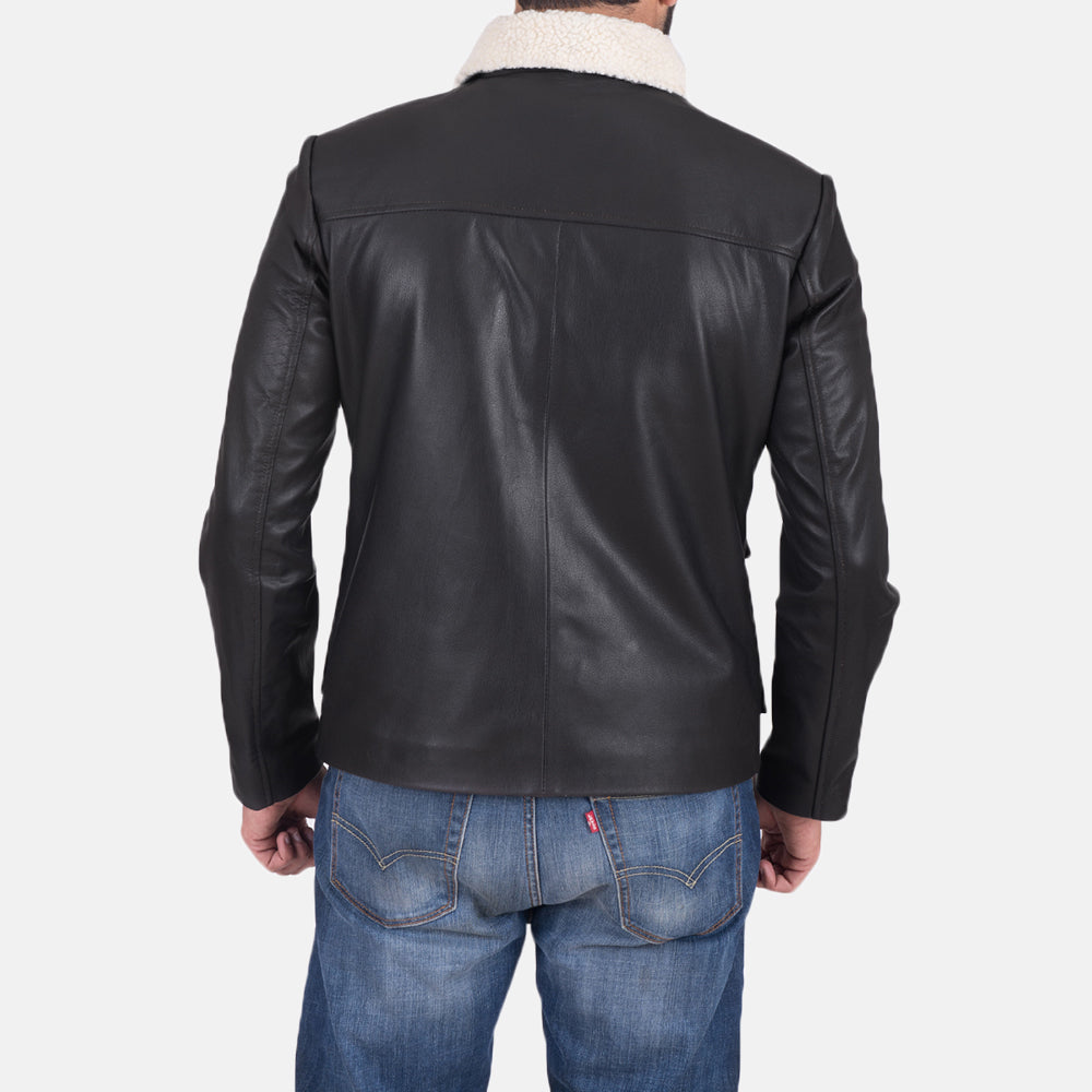 Snow Cole Black Leather Jacket - men's jacket in black goatskin leather, view 3