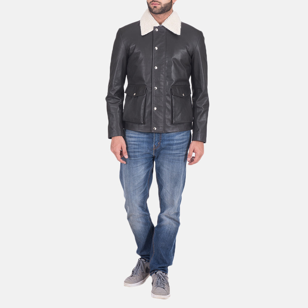 Snow Cole Black Leather Jacket - men's jacket in black goatskin leather, view 4