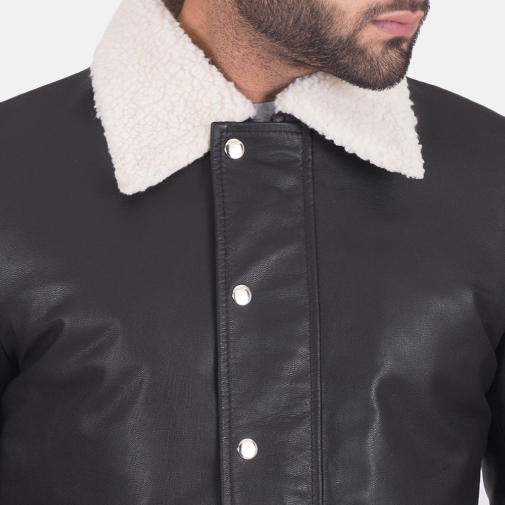 Snow Cole Black Leather Jacket - men's jacket in black goatskin leather, view 5
