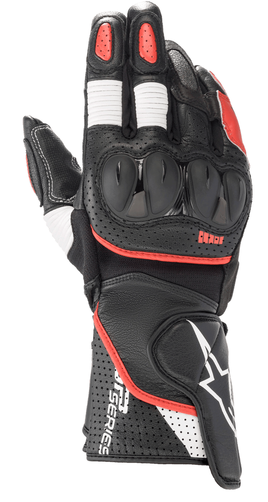 SP-2 V3 Gloves - Black/White/Bright Red - Alpinestars motorcycle gloves, view 1