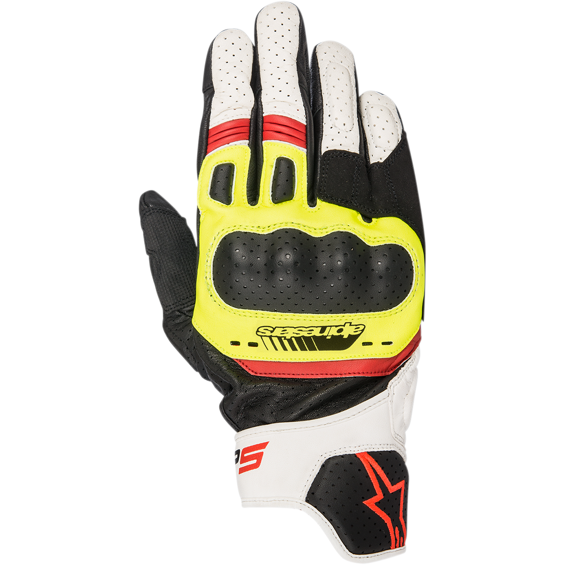 SP-5 Gloves - Black/Yellow Fluorescent/White/Red Fluorescent - Alpinestars motorcycle gloves, view 1