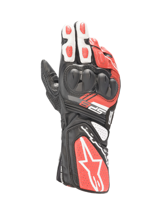 SP-8 V3 Gloves - Black/White/Bright Red - Alpinestars motorcycle gloves, view 1