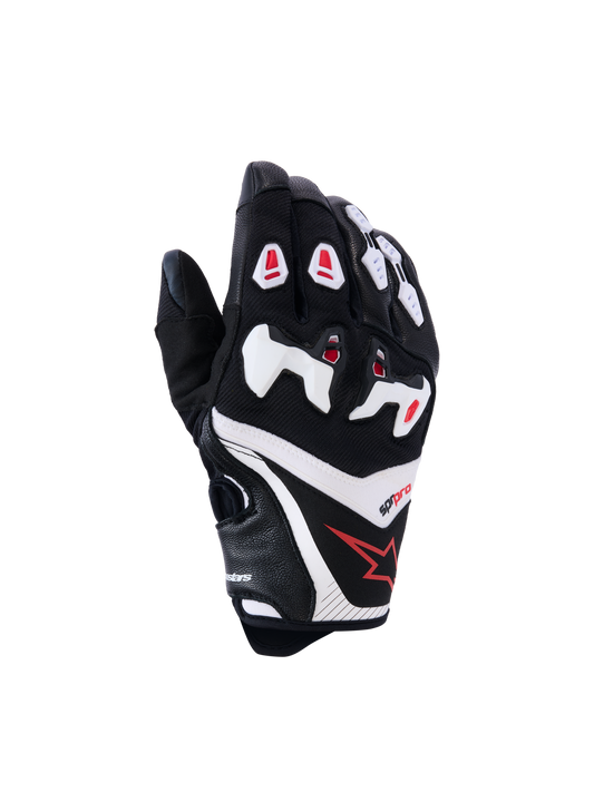 SP-R Pro Gloves - Black/White/Bright Red - Alpinestars motorcycle gloves, view 1