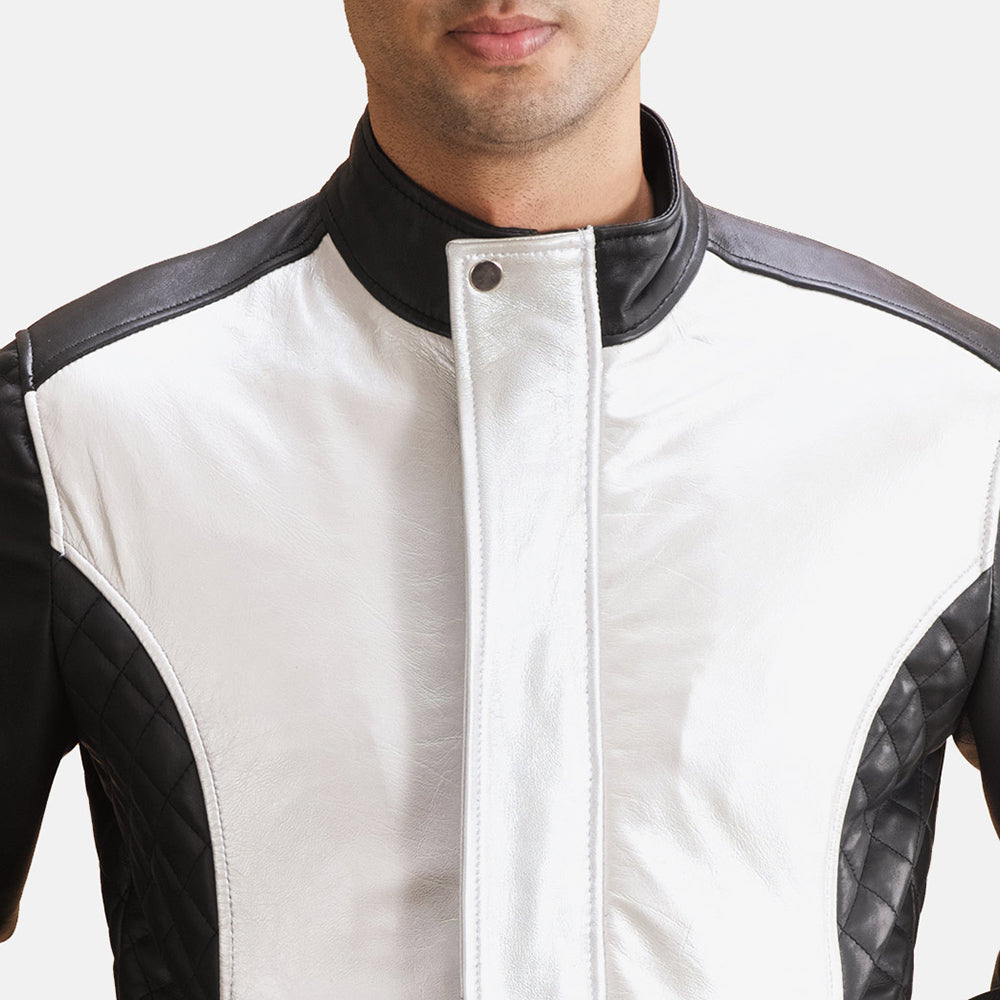 Spade Silver Black Leather Bomber Jacket - men's jacket in black & silver sheepskin leather, view 5