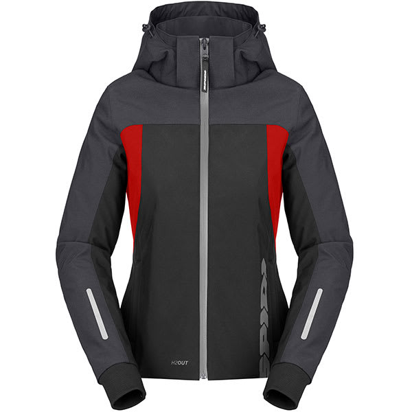 Spidi Ladies Hoodie II H2Out Waterproof Textile Jacket - Black / Anthracite / Fluo Red - Spidi motorcycle jacket, view 1