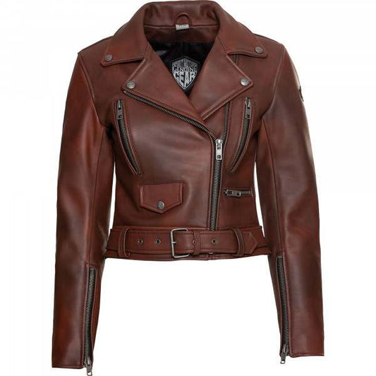 Spirit Motors Ladies Bad Bonnie Leather Jacket - Red - Spirit Motors motorcycle jacket, view 1