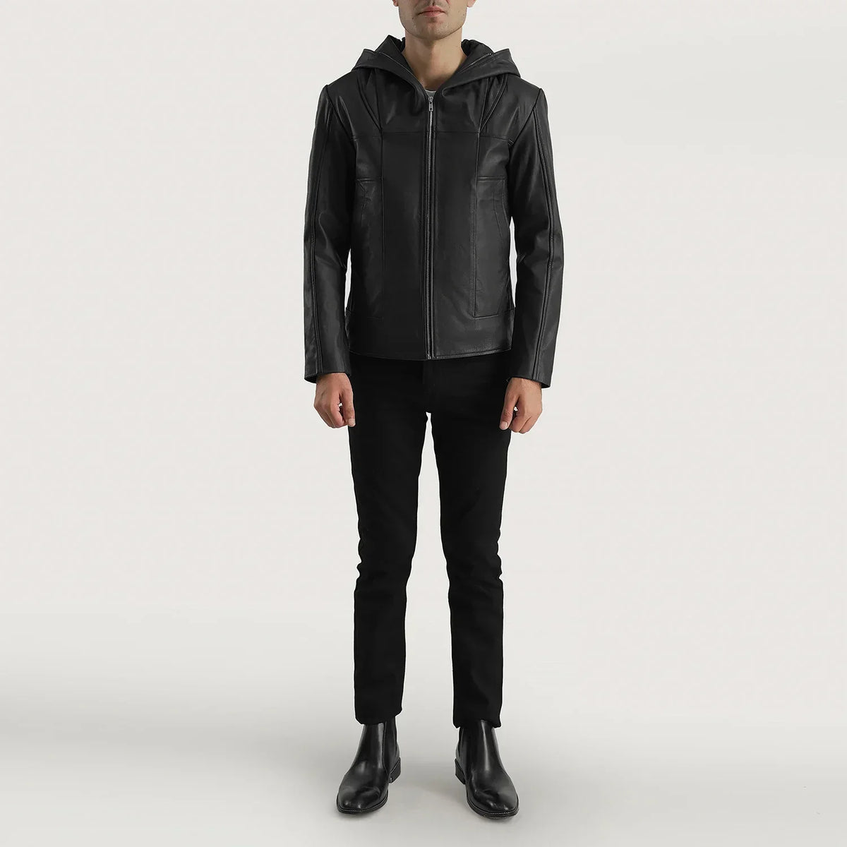 Spratt Black Hooded Leather Jacket - men's jacket in black goatskin leather, view 4