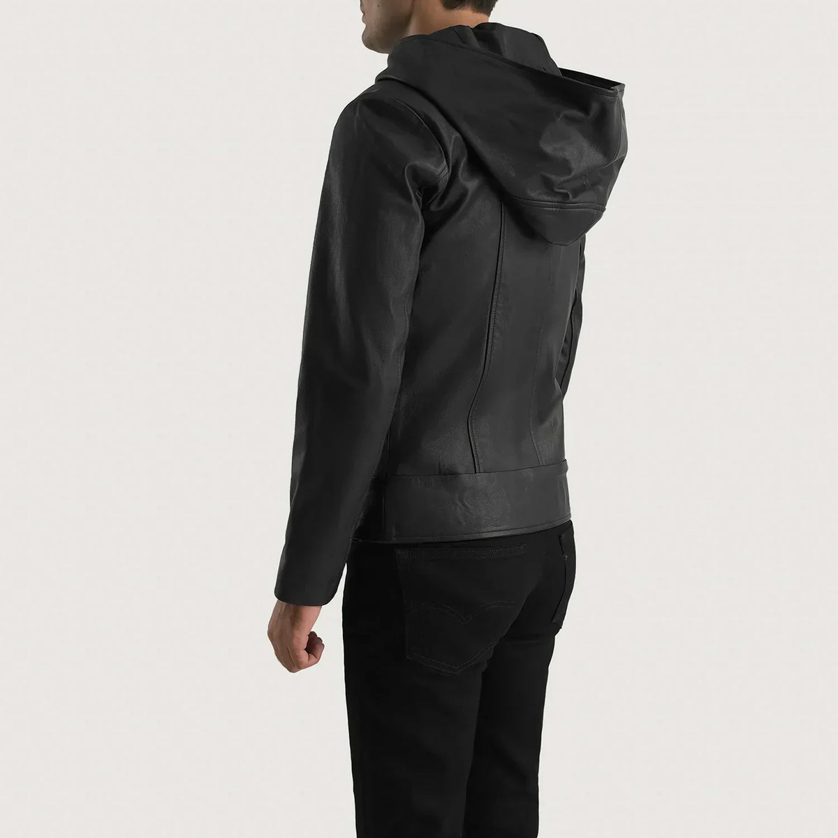 Spratt Black Hooded Leather Jacket - men's jacket in black goatskin leather, view 5