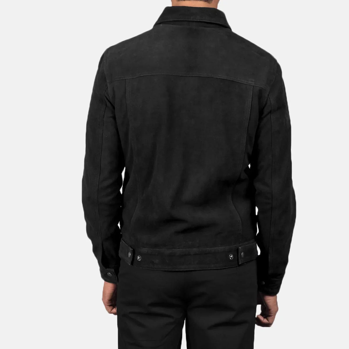 Stallon Black Suede Trucker Jacket - men's jacket in black suede leather, view 5