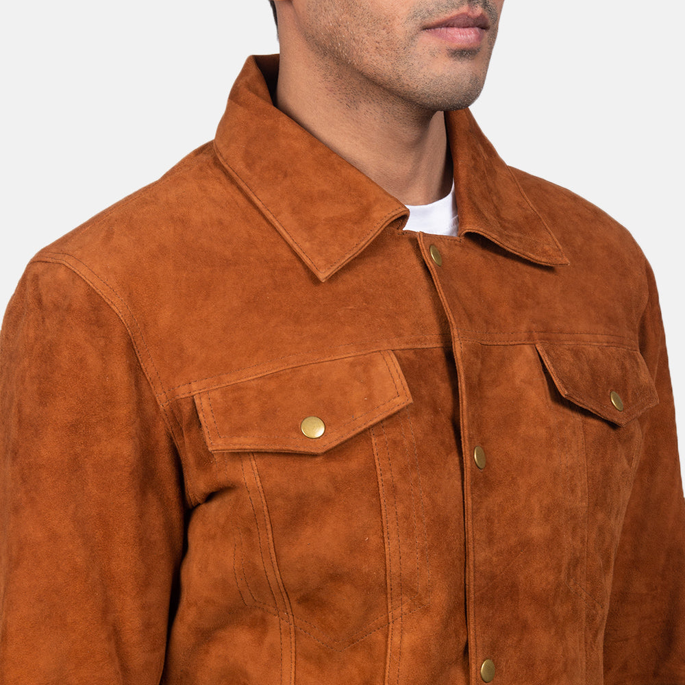 Stallon Brown Suede Trucker Jacket - men's jacket in brown suede leather, view 5