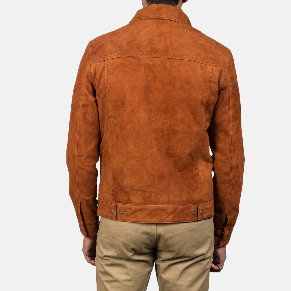 Stallon Brown Suede Trucker Jacket - men's jacket in brown suede leather, view 6