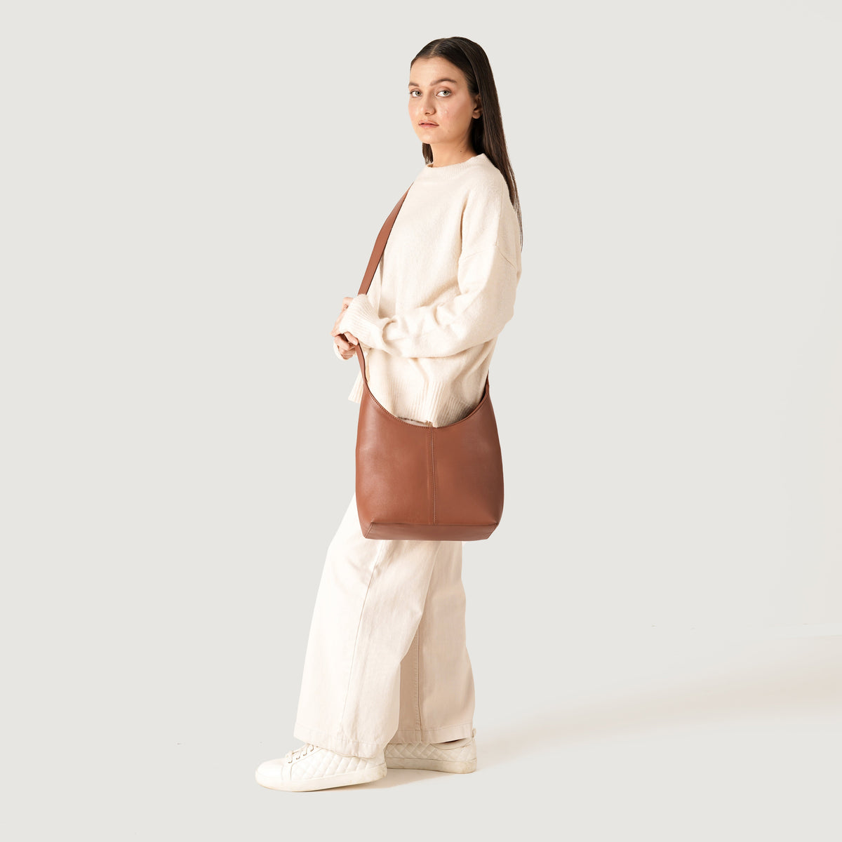 Brex Stefani Brown Leather Hobo Bag - brown leather hobo bag, view 2