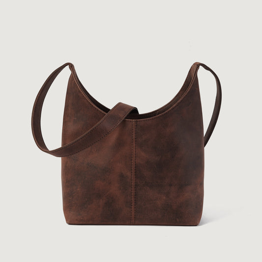 Brex Stefani Vintage Distressed Brown Leather Hobo Bag - brown leather vintage distressed hobo bag, view 1