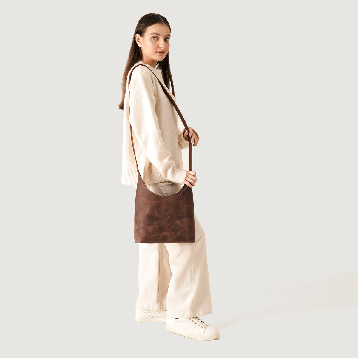 Brex Stefani Vintage Distressed Brown Leather Hobo Bag - brown leather vintage distressed hobo bag, view 2
