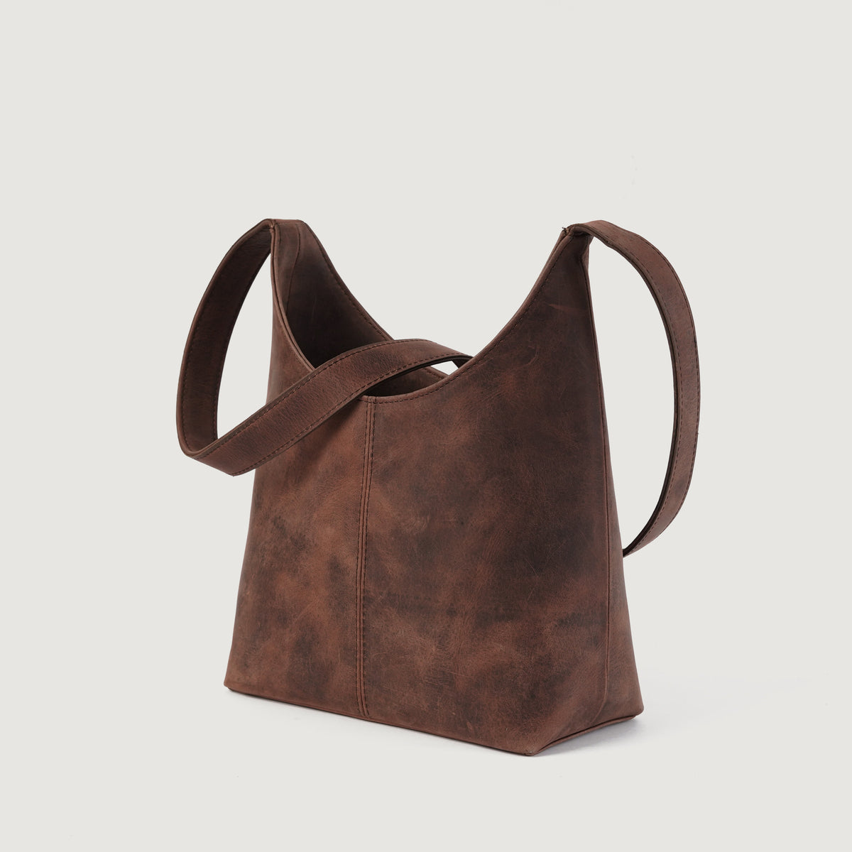 Brex Stefani Vintage Distressed Brown Leather Hobo Bag - brown leather vintage distressed hobo bag, view 3