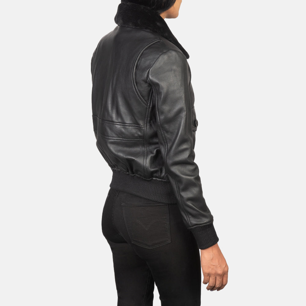 Stella G-1 Black Leather Bomber Jacket - women's jacket in black sheepskin leather, view 5