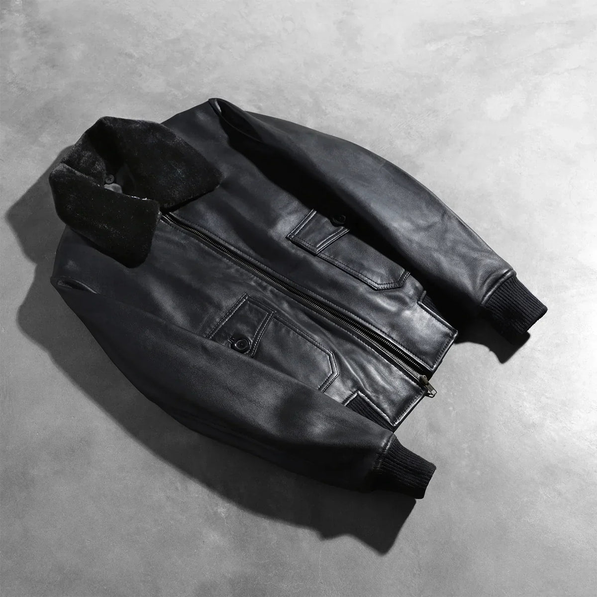 Stella G-1 Black Leather Bomber Jacket - women's jacket in black sheepskin leather, view 8