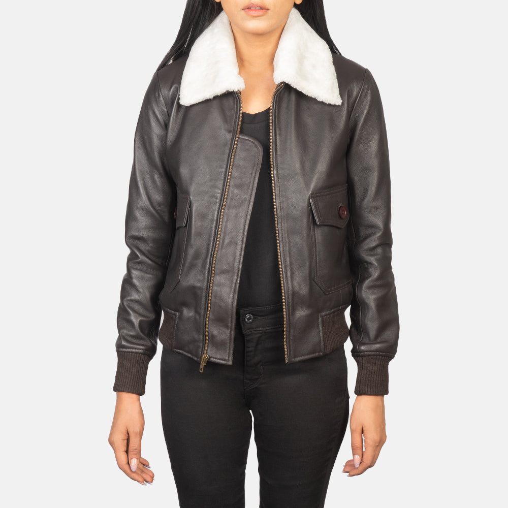 Brex Stella G-1 Brown Leather Bomber Jacket - women's jacket in brown sheepskin leather, view 1