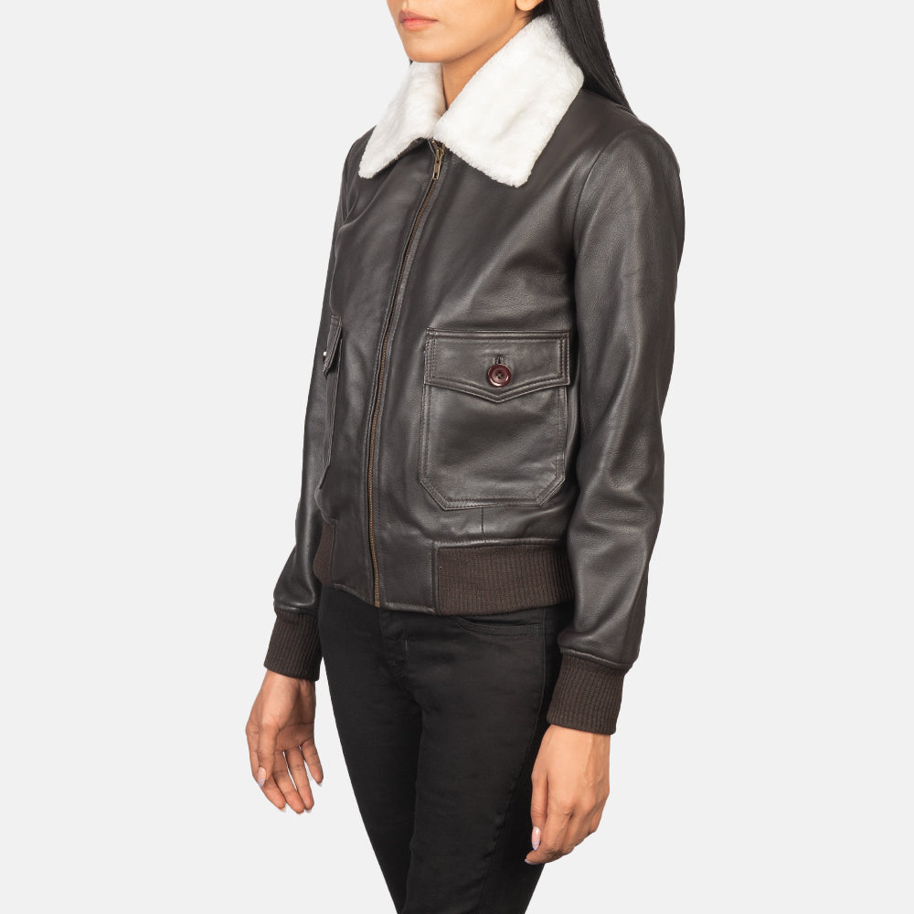 Brex Stella G-1 Brown Leather Bomber Jacket - women's jacket in brown sheepskin leather, view 2