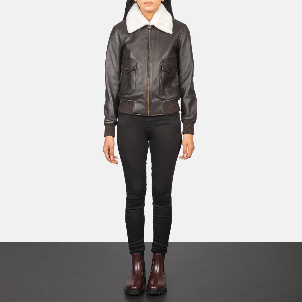 Brex Stella G-1 Brown Leather Bomber Jacket - women's jacket in brown sheepskin leather, view 3