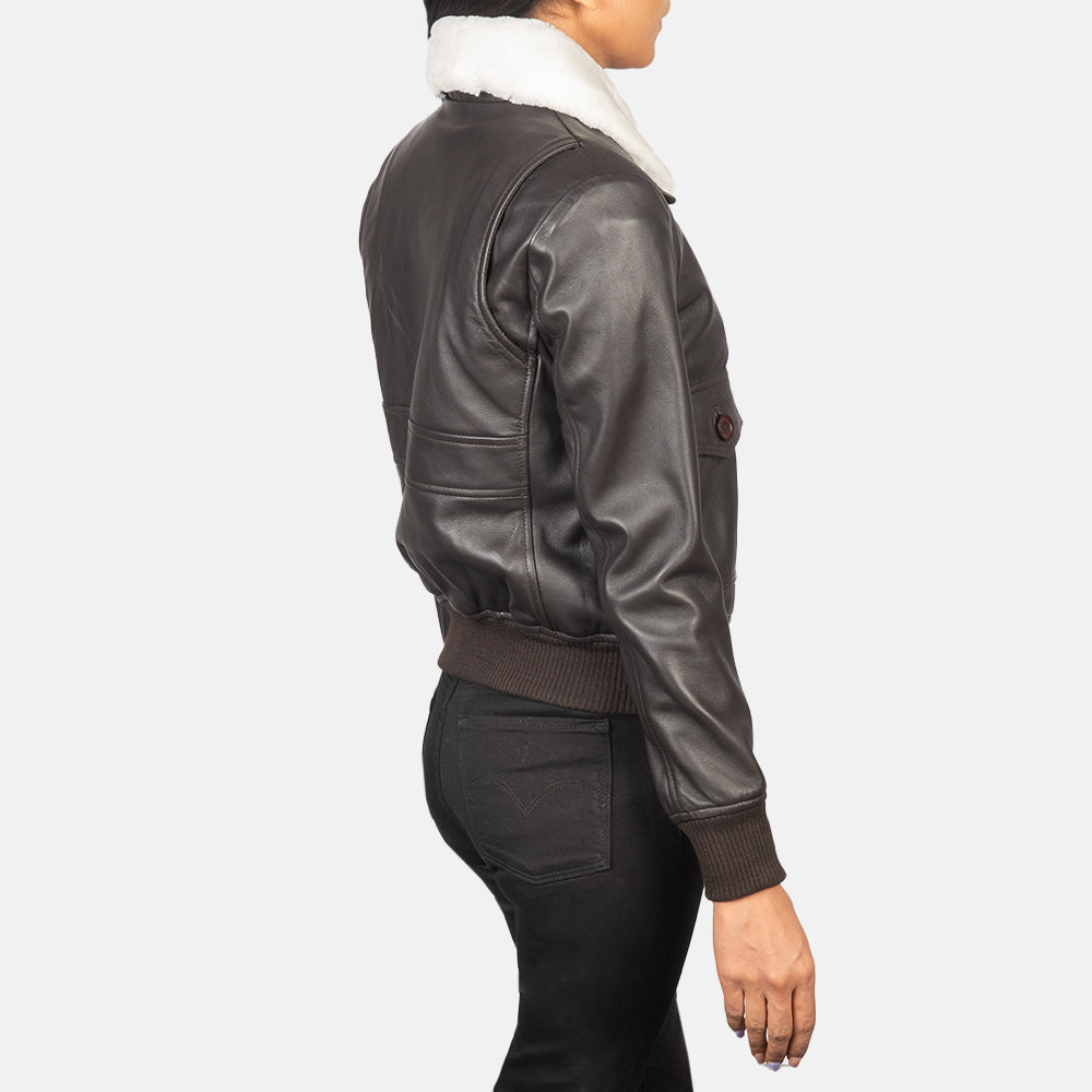 Brex Stella G-1 Brown Leather Bomber Jacket - women's jacket in brown sheepskin leather, view 5