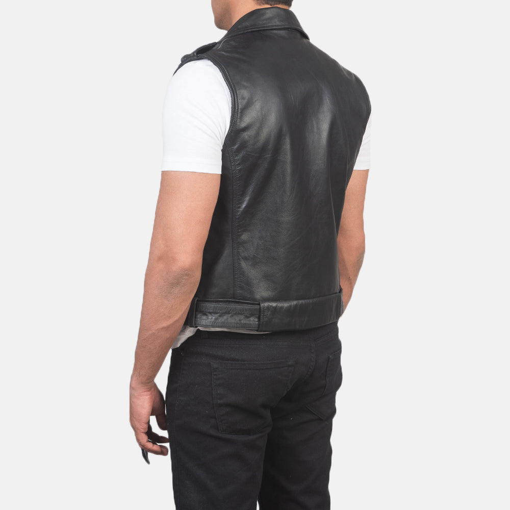 Sullivan Black Leather Biker Vest - men's vest in black cowhide leather, view 5