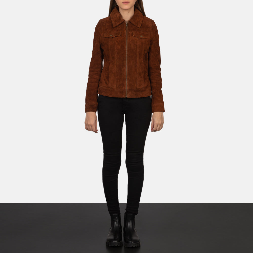 Suzy Brown Suede Trucker Jacket - women's jacket in brown suede leather, view 4