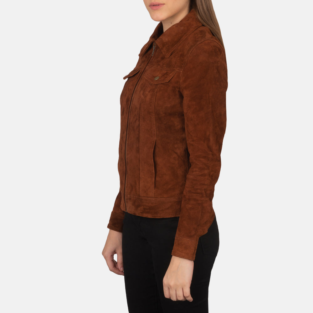 Suzy Brown Suede Trucker Jacket - women's jacket in brown suede leather, view 5