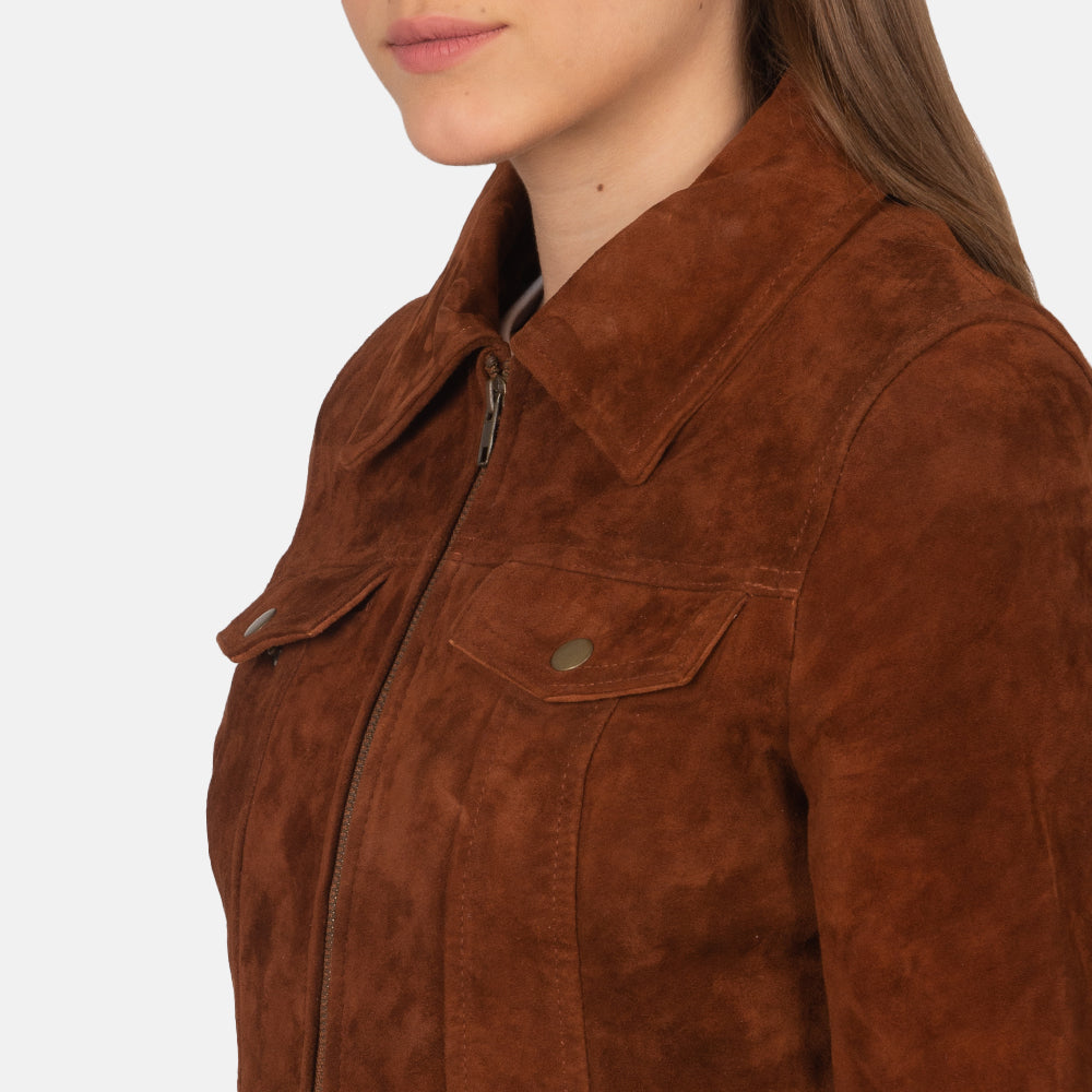 Suzy Brown Suede Trucker Jacket - women's jacket in brown suede leather, view 6