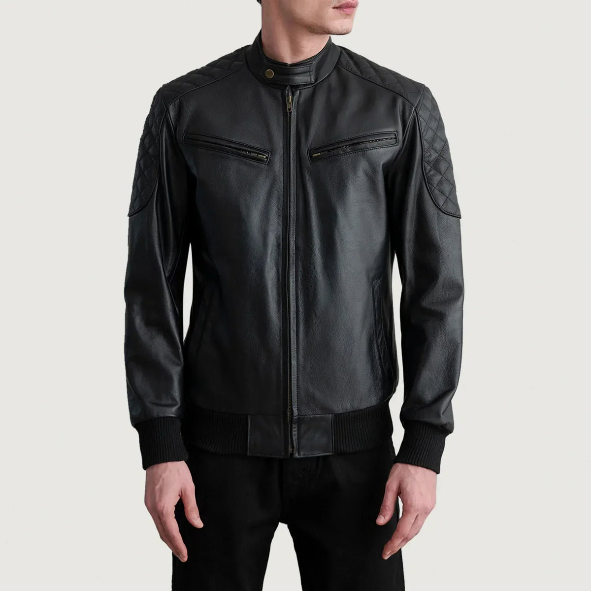 Sven Black Leather Bomber Jacket - men's jacket in black cowhide leather, view 1
