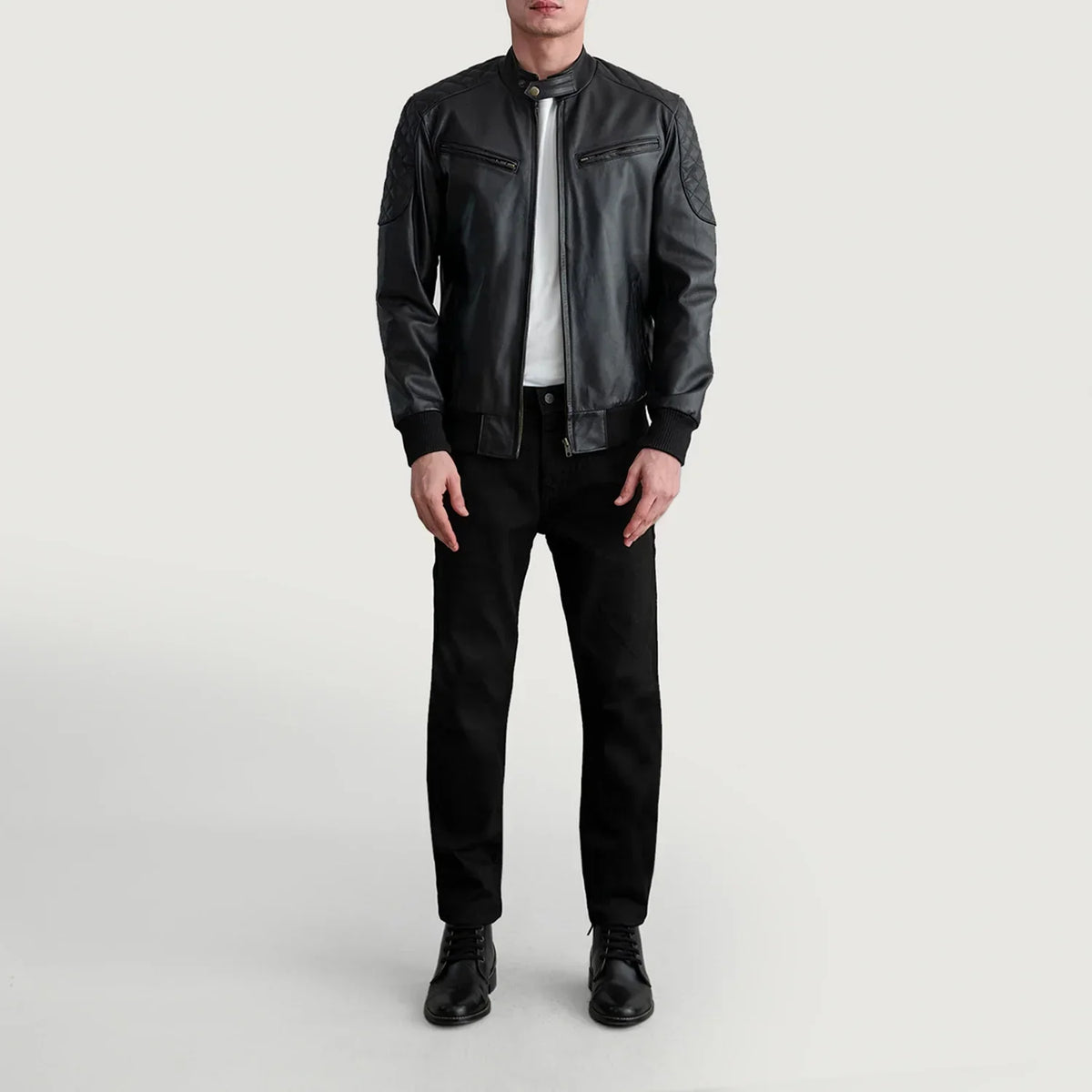 Sven Black Leather Bomber Jacket - men's jacket in black cowhide leather, view 4