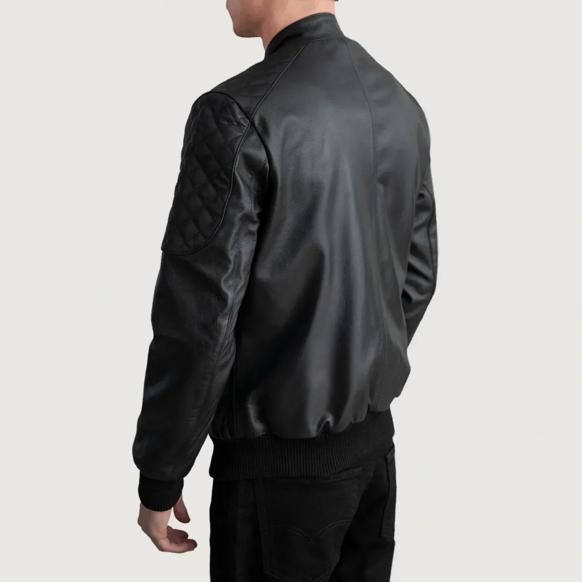 Sven Black Leather Bomber Jacket - men's jacket in black cowhide leather, view 6