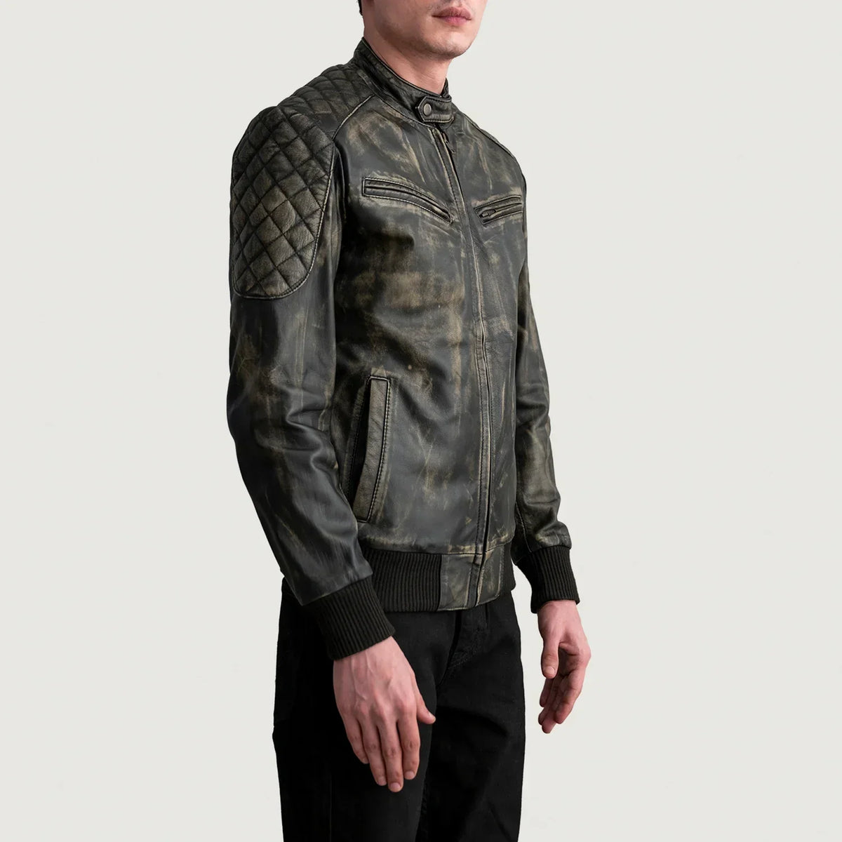 Sven Distressed Brown Leather Bomber Jacket - men's jacket in brown premium leather, view 2