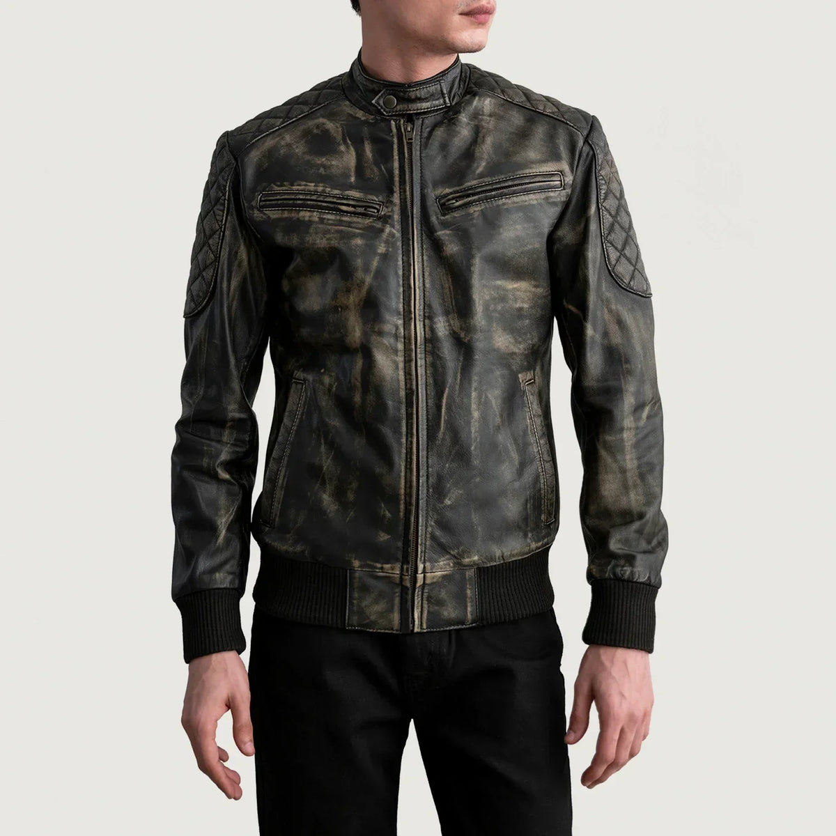 Sven Distressed Brown Leather Bomber Jacket - men's jacket in brown premium leather, view 3