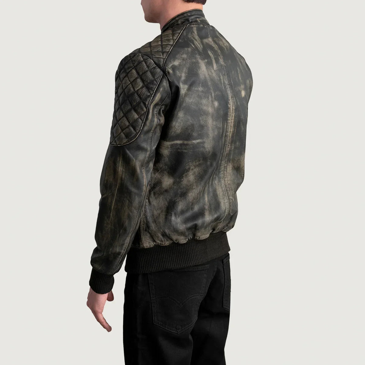Sven Distressed Brown Leather Bomber Jacket - men's jacket in brown premium leather, view 6