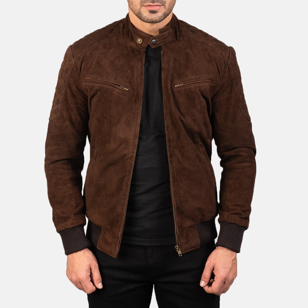 Sven Mocha Suede Bomber Jacket - men's jacket in mocha suede leather, view 1