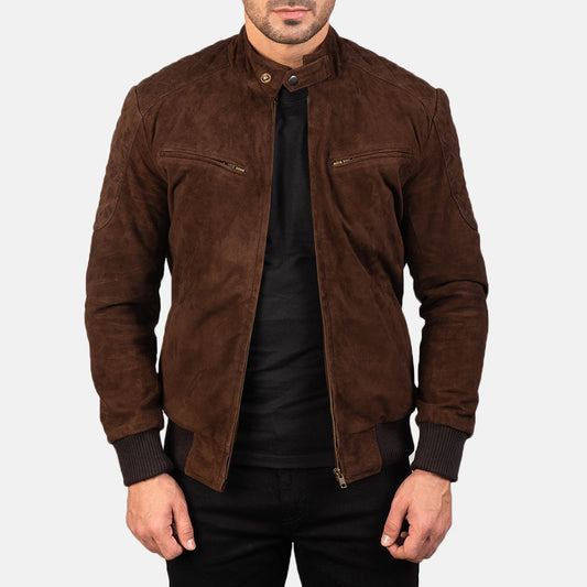 Sven Mocha Suede Bomber Jacket - men's jacket in mocha suede leather, view 1