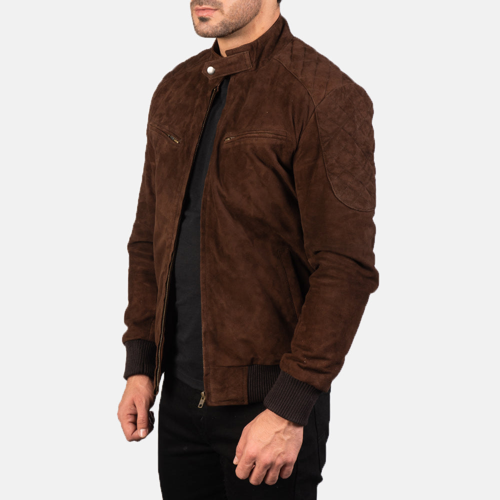 Sven Mocha Suede Bomber Jacket - men's jacket in mocha suede leather, view 2