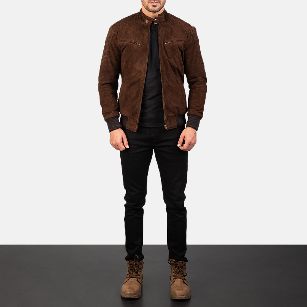 Sven Mocha Suede Bomber Jacket - men's jacket in mocha suede leather, view 3