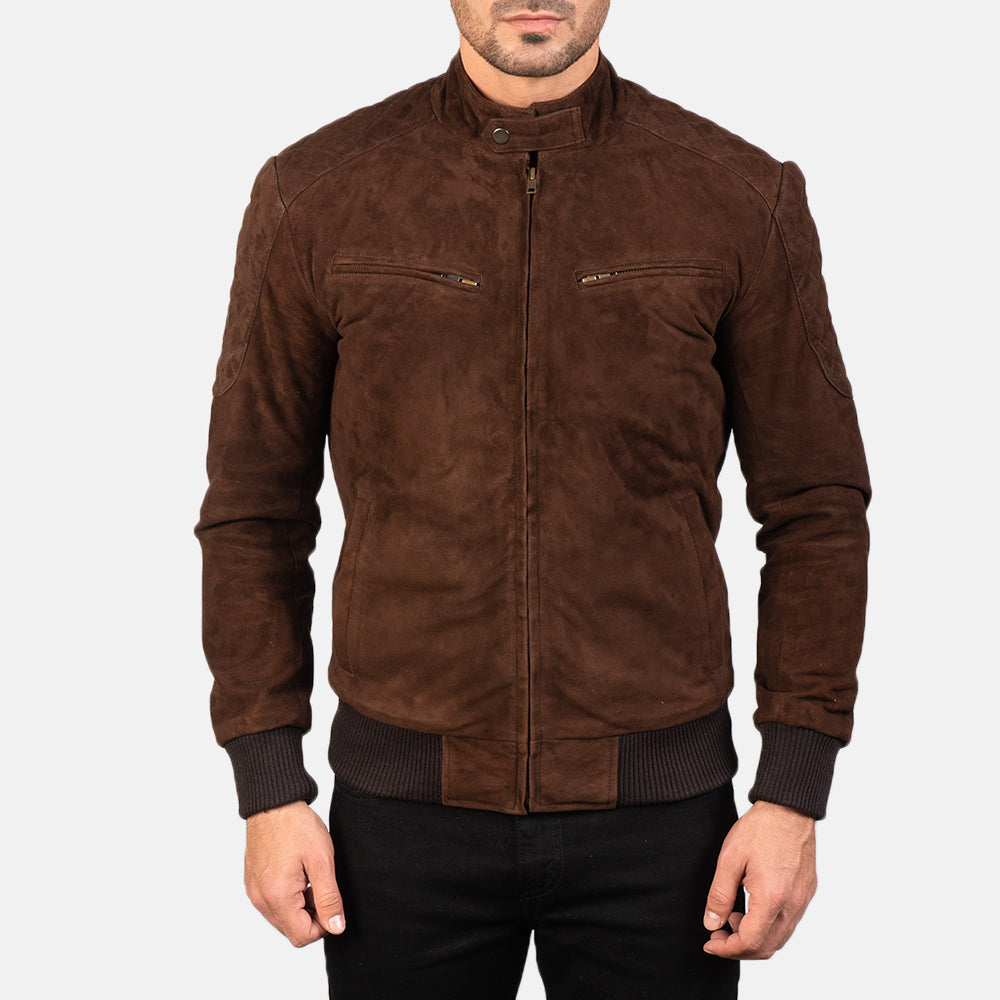 Sven Mocha Suede Bomber Jacket - men's jacket in mocha suede leather, view 4