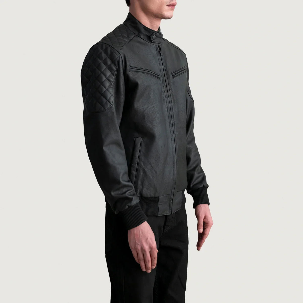 Sven Tumbled Black Leather Bomber Jacket - men's jacket in black premium leather, view 2