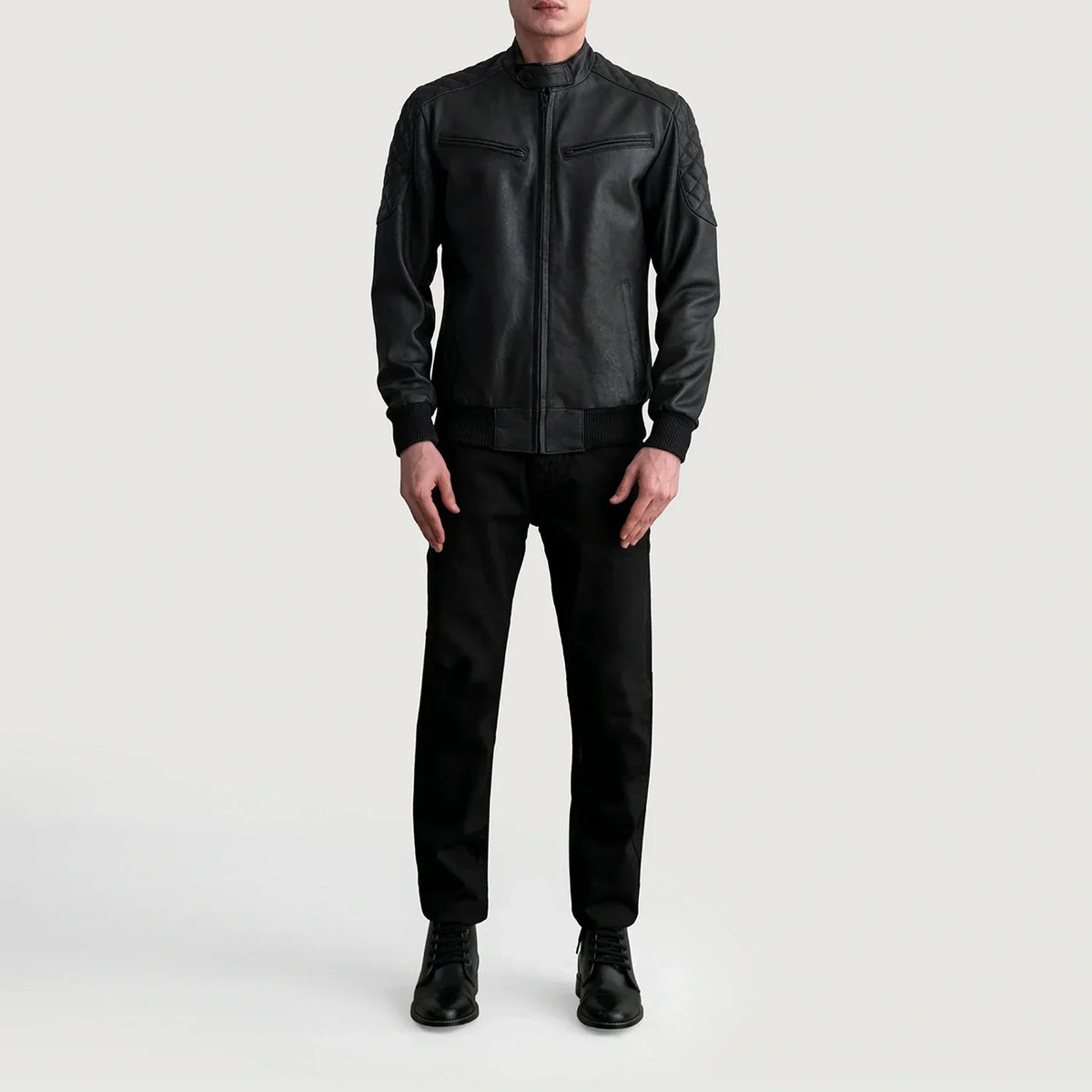 Sven Tumbled Black Leather Bomber Jacket - men's jacket in black premium leather, view 4